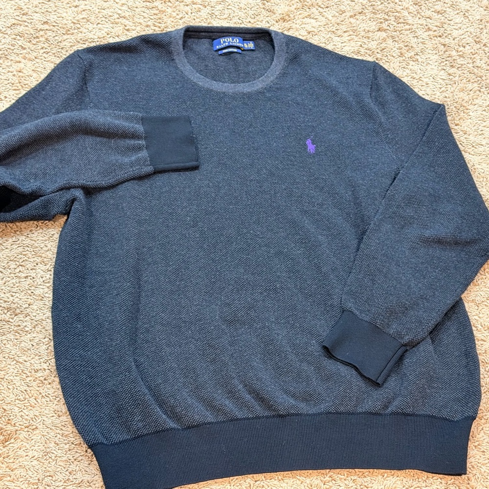 Vtg Polo Ralph Lauren Sweater MENS XL Black Purple Logo 100% Pima Cotton - Picture 2 of 4